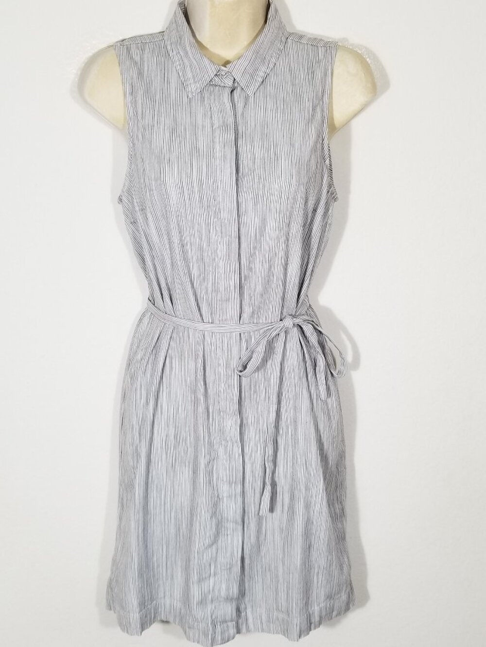 TAHARI Button Front Shirt Dress Linen Blend Striped 7073E1M